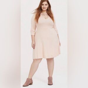 Torrid Criss Cross Lightweight Sweater Skater Dress Size 3 Blush Pink